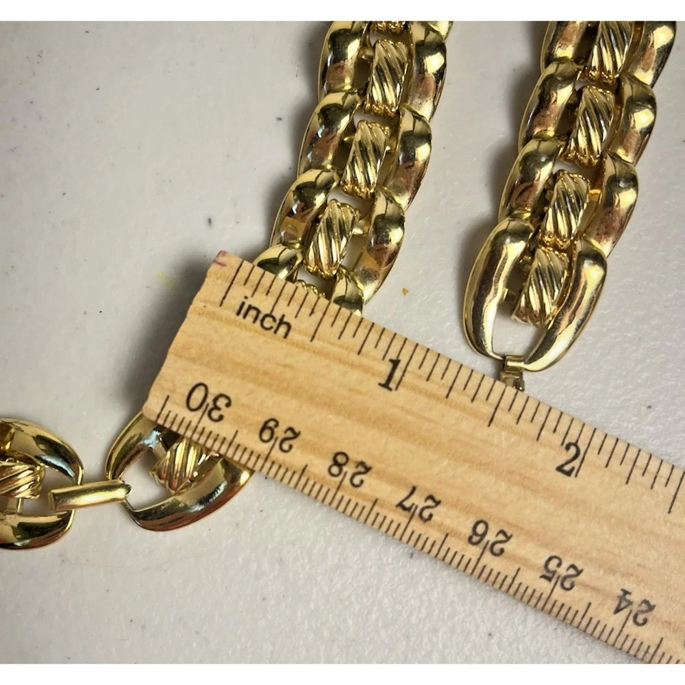 Vintage Napier 80s Chunky Gold Tone Set Link Chain Necklace Bracelet & Earrings